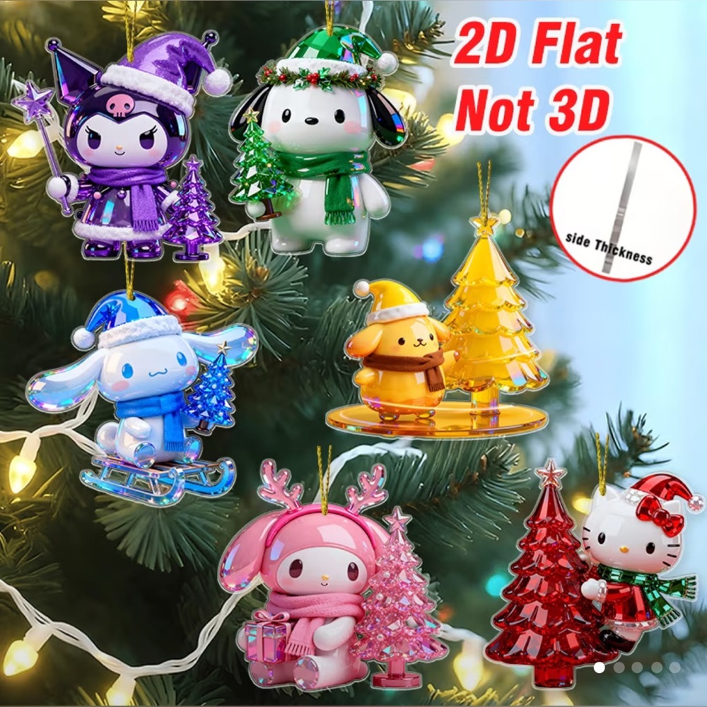 2D Sanrio Characters Acrylic Christmas Ornaments (6pcs)